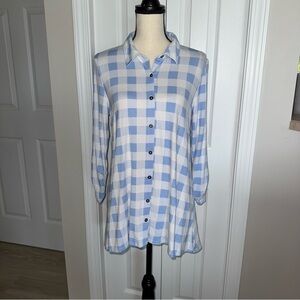 NEW Kim Rogers Light Blue and White Checkered Tunic Stretch  size Small
